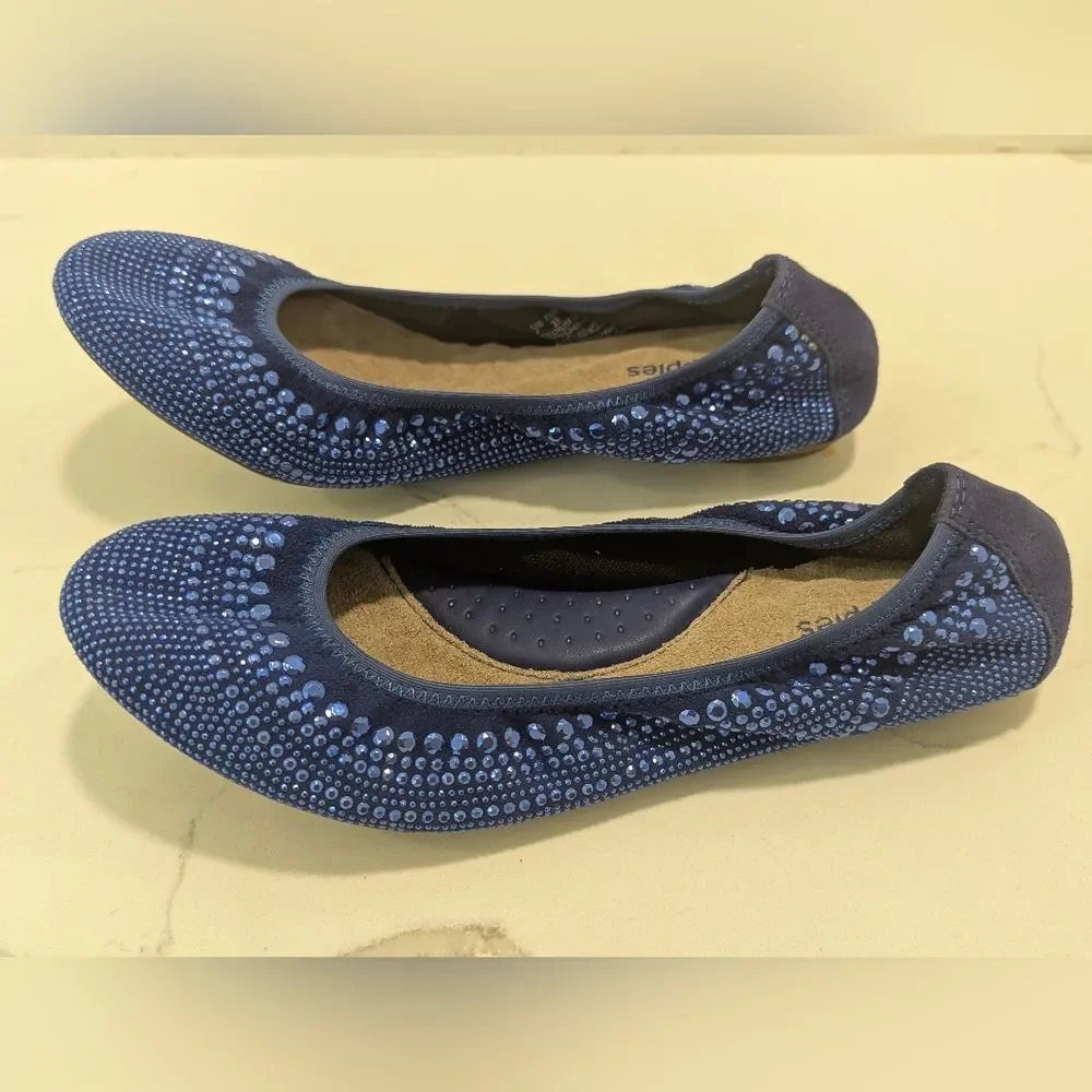 Hush Puppies Blue Sparkle Studs Ballet Flats Shoes Couchend Comfort Rhinestone 7